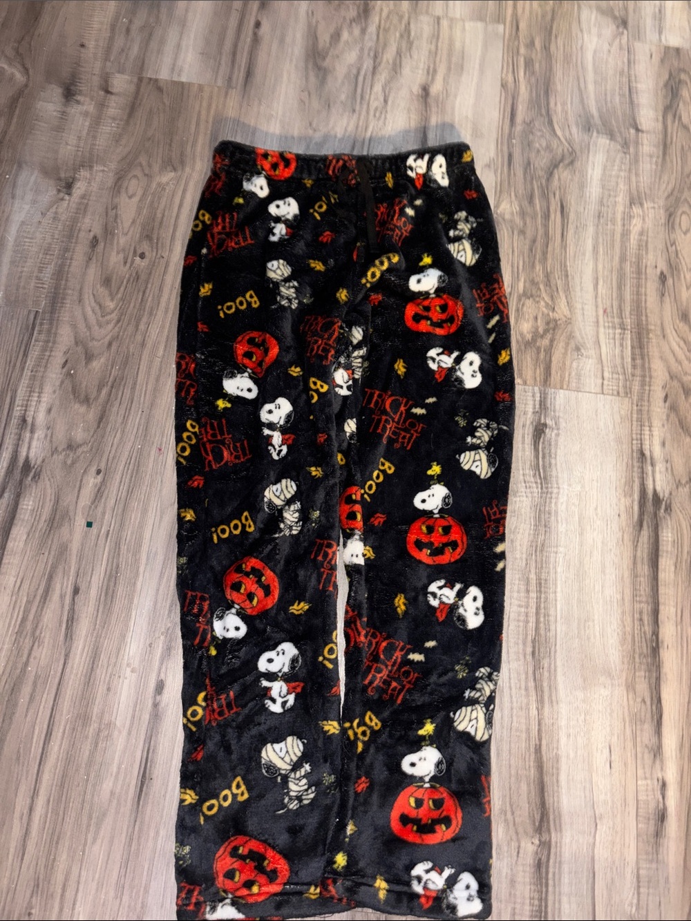 Peanuts Black Halloween Snoopy Pajama Bottoms with Red and Yellow Accents